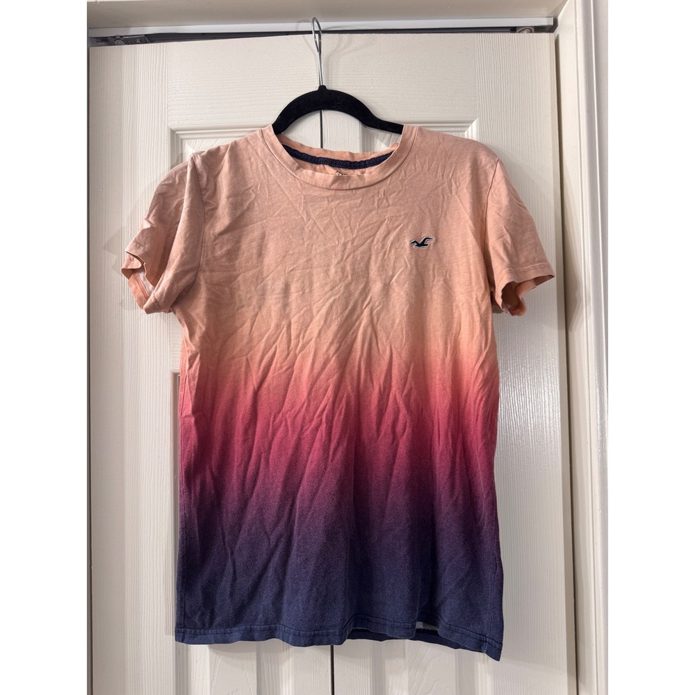 Hollister Mens Must-Have Collection Ombre Sunset T-Shirt Peach Pink Navy Small - Picture 1 of 7